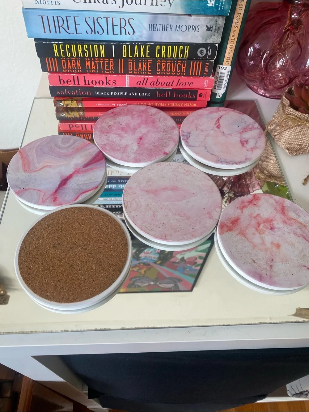 Pink Marbled Coasters - Set of 6